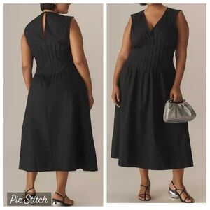 Maeve The Hailey Sleeveless V-Neck Pintuck Midi Dress Black